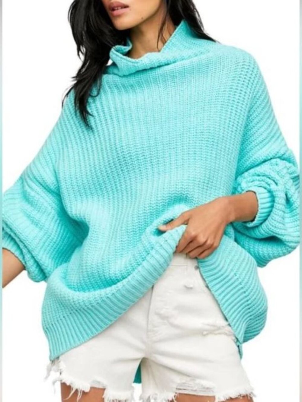 Free People Aqua Cowl Neck Sweater - SP